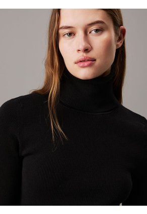 Vestido Negro Tejido Slim De Punto De Canalé De Algodón Calvin Klein