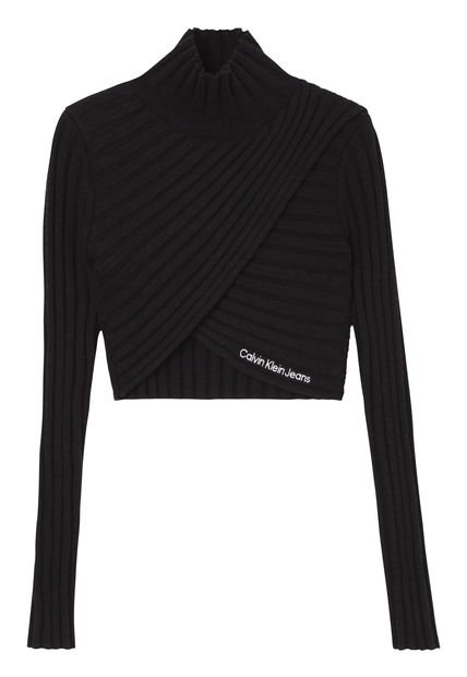 Top Cruzado De Punto De Lana Negro Calvin Klein