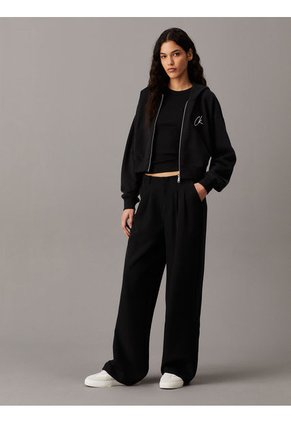 Buzo Negro Cropped Con Capota, Cremallera Y Logo Calvin Klein