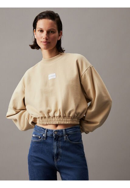 Saco Beige Cropped De Felpa De Algodón Calvin Klein