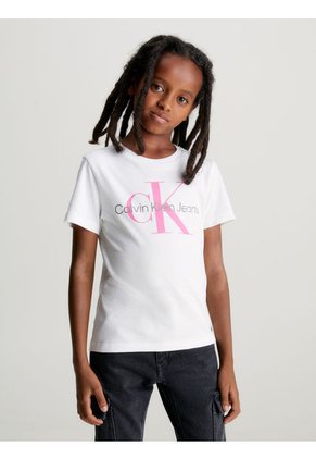 Camiseta Niño Blanca Unisex Con Logo Calvin Klein