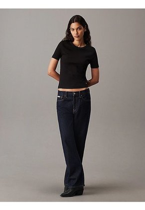 Camiseta Negra Slim Canalé De Algodón Calvin Klein