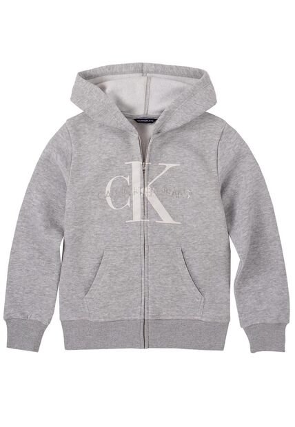 Buzo Gris Con Gorro Y Monograma Para Niño Calvin Klein