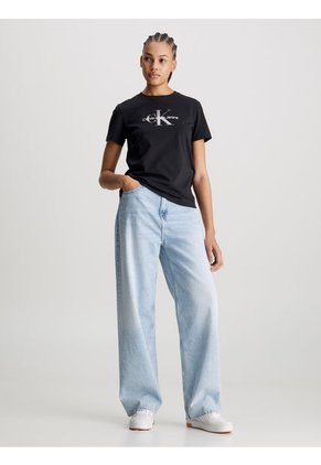 Camiseta Negra Regular Con Monologo Diffused Para Mujer Calvin Klein