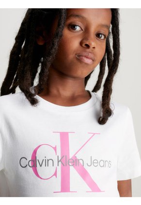 Camiseta Niño Blanca Unisex Con Logo Calvin Klein