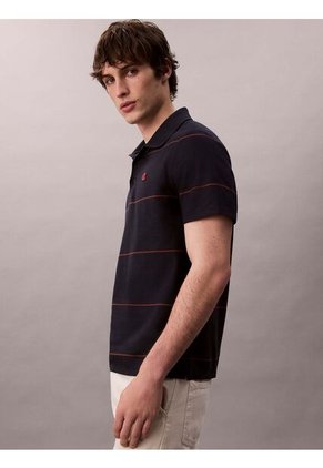 Polo Azul Sencillo Con Raya Texturizada Calvin Klein