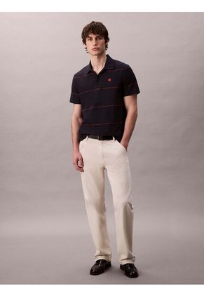 Polo Azul Sencillo Con Raya Texturizada Calvin Klein