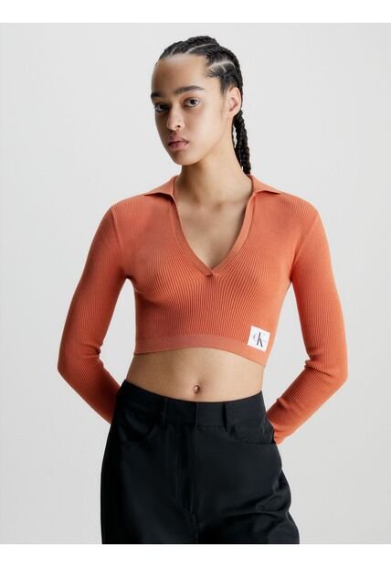Saco Cropped Con Cuello En V Mujer Naranja Calvin Klein