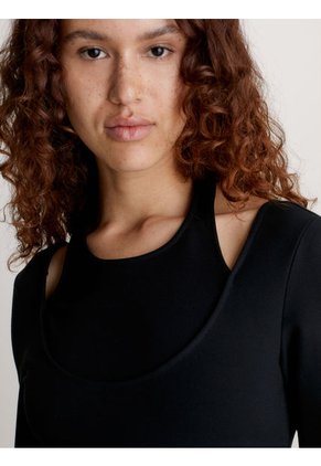 Vestido De Punto Milano De Doble Capa Mujer Negro Calvin Klein