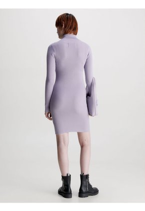 Vestido Morado De Punto Slim Con Cuello Tortuga Calvin Klein