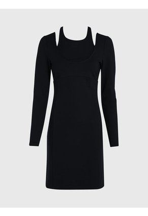 Vestido De Punto Milano De Doble Capa Mujer Negro Calvin Klein