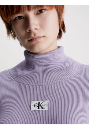 Vestido Morado De Punto Slim Con Cuello Tortuga Calvin Klein