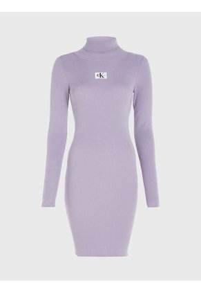 Vestido Morado De Punto Slim Con Cuello Tortuga Calvin Klein