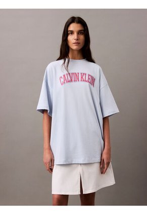 Camiseta Celeste Boxy Con Logotipo Calvin Klein