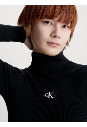 Vestido Negro De Punto Slim De Cuello Tortuga Para Mujer Calvin Klein