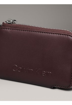 Tarjetero Rojo De Cuero RFID Con Llavero Calvin Klein