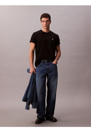 Camiseta Negra Regular De Manga Corta Con Monograma Bordado Calvin Klein