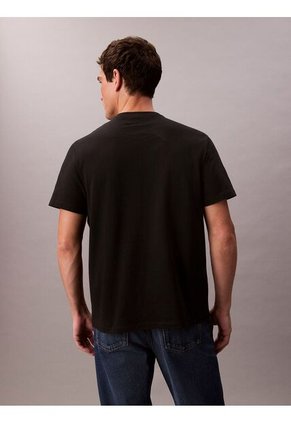 Camiseta Negra Regular De Manga Corta Con Monograma Bordado Calvin Klein