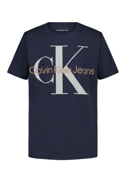 Camiseta Azul Manga Corta Con Logo De Monograma Calvin Klein