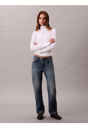 Camiseta Blanca Manga Larga Con Cuello Tortuga Calvin Klein