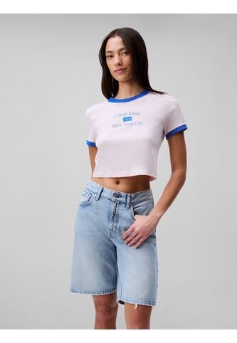 Camiseta Azul Ringer Cropped Con Logo Calvin Klein Calvin Klein