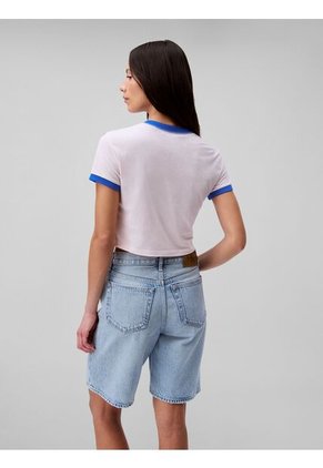 Camiseta Azul Ringer Cropped Con Logo Calvin Klein