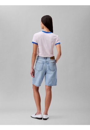 Camiseta Azul Ringer Cropped Con Logo Calvin Klein