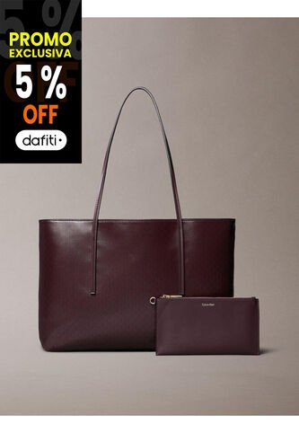 Bolso Café Tote Con Logo Monograma Con Bolsito Calvin Klein Calvin Klein