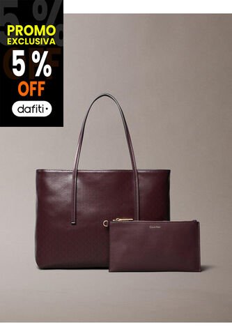 Bolso Café Tote Pequeño Con Logo Monograma Con Bolsito Calvin Klein Calvin Klein