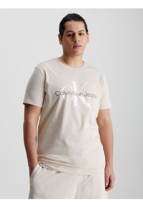 Camiseta Slim Con Monograma Hombre Beige Calvin Klein