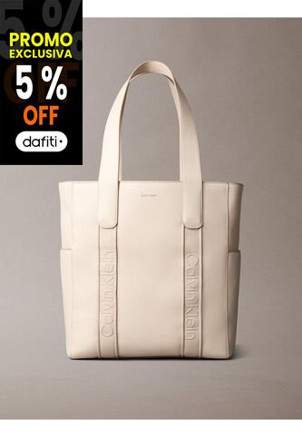 Bolso Beige Tote Para Portátil Con Logo En Jacquard Calvin Klein Calvin Klein