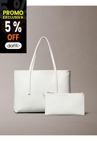 Bolso Blanco Tote Pequeño Con Logo Monograma Con Bolsito Calvin Klein Calvin Klein