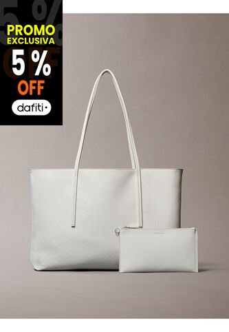 Bolso Blanco Tote Con Logo Monograma Con Bolsito Calvin Klein Calvin Klein