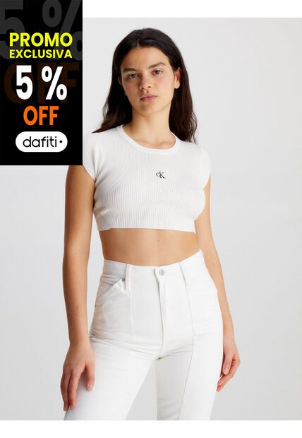 Crop Top Blanco De Punto Cropped Con Espalda Abierta Calvin Klein