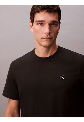 Camiseta Negra Regular De Manga Corta Con Monograma Bordado Calvin Klein
