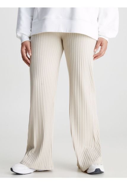 Pantalón Acampanado De Punto De Canalé Mujer Beige Calvin Klein