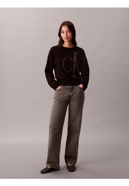 Saco Negro Tejido De Tejido Suave Con Logo Estampado Calvin Klein