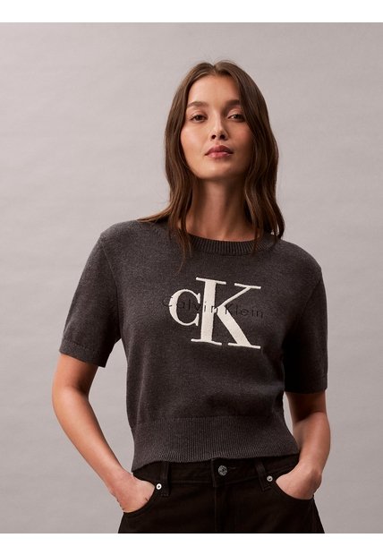 Saco Gris Tejido De Punto Cableado Calvin Klein