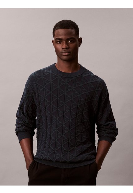 Saco Negro Tejido De Algodón Con Cuello Redondo Calvin Klein