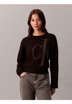 Saco Negro Tejido De Tejido Suave Con Logo Estampado Calvin Klein
