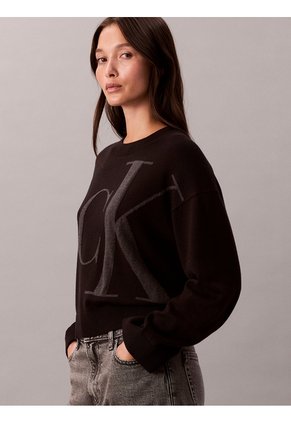 Saco Negro Tejido De Tejido Suave Con Logo Estampado Calvin Klein