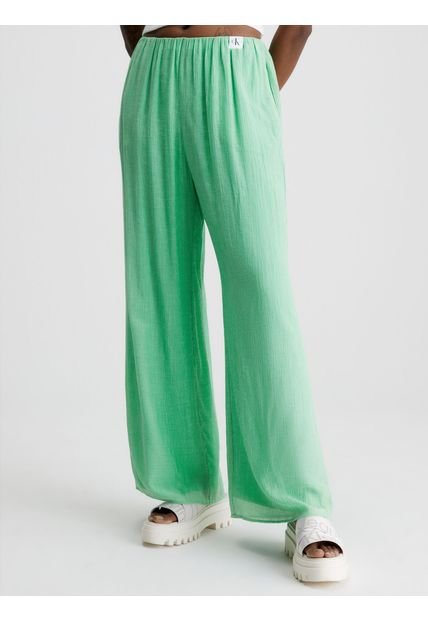 Pantalón Ancho Fruncidos Mujer Verde Calvin Klein