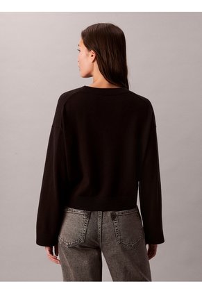 Saco Negro Tejido De Tejido Suave Con Logo Estampado Calvin Klein