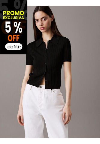 Top Negro Tipo Polo Cropped De Punto Liso Calvin Klein Calvin Klein