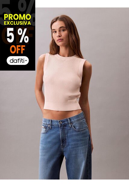 Saco Rosa Tejido Sin Mangas Con Cuello Redondo De Canalé Suave Calvin Klein