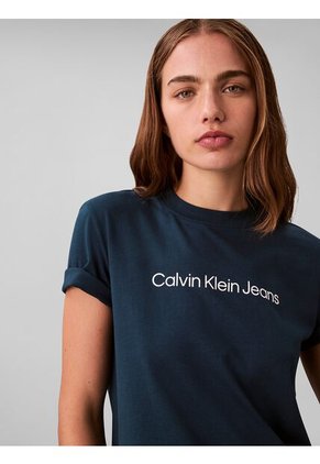 Camiseta Azul Clásica Con Logo Estampado Calvin Klein
