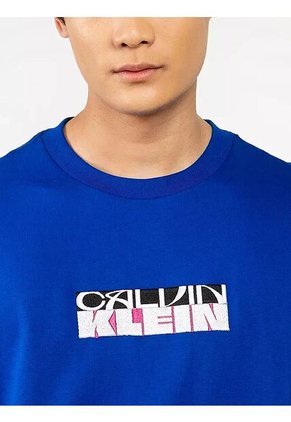 Camiseta Azul Con Gráfico De Logo En Bloque Calvin Klein