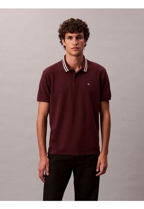 Polo Chocolate De Piqué Con Ribetes En Contraste Calvin Klein