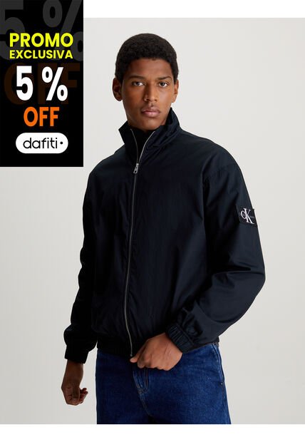 Rompe Viento Negro Relaxed De Algodón Con Cremallera Calvin Klein