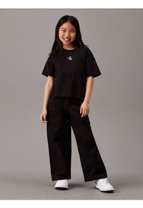 Camiseta Negra De Corte Boxy Con Logo De Monograma Estampado Calvin Klein